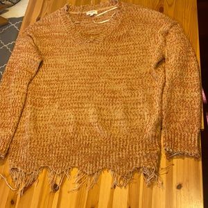 Orange and cream frayed blouse